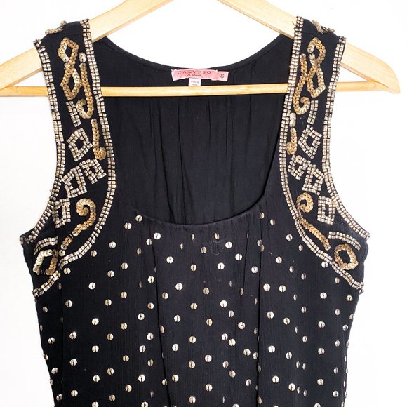 Calypso Black Cotton Crinkle Dress with Gold Sequins - Picture 3 of 9